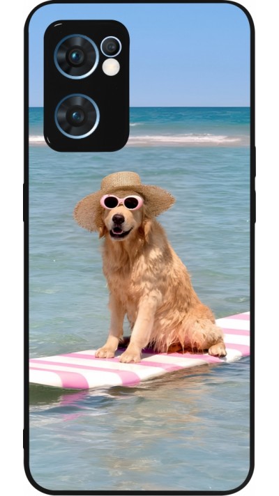 Coque OPPO Reno7 5G - Silicone rigide noir Summer Dog on Paddle