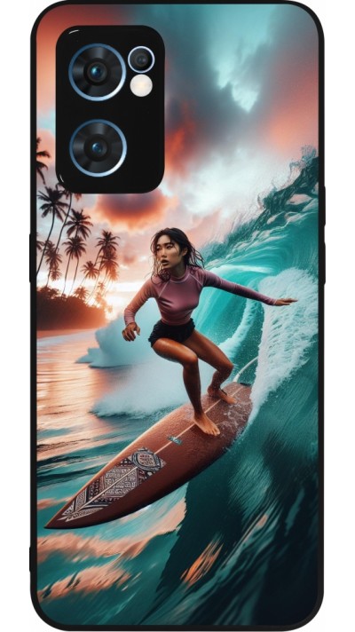 Coque OPPO Reno7 5G - Silicone rigide noir Surfeuse Balinaise