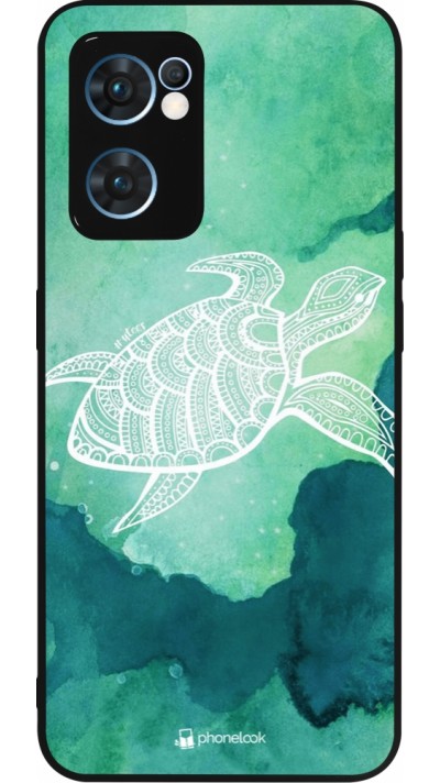 Coque OPPO Reno7 5G - Silicone rigide noir Turtle Aztec Watercolor