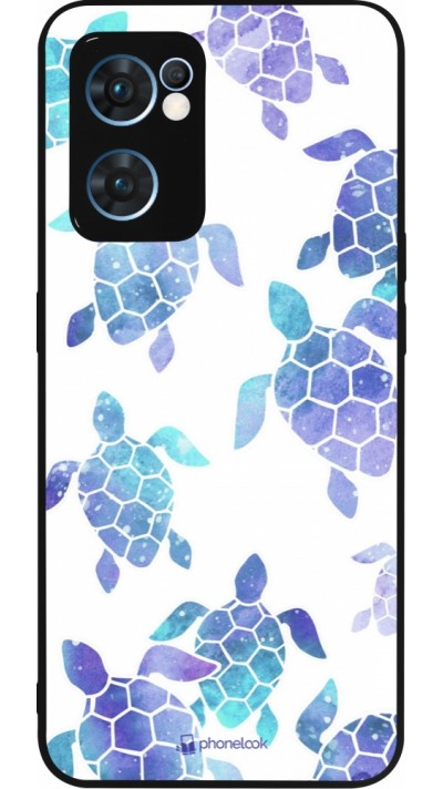 Coque OPPO Reno7 5G - Silicone rigide noir Turtles pattern watercolor