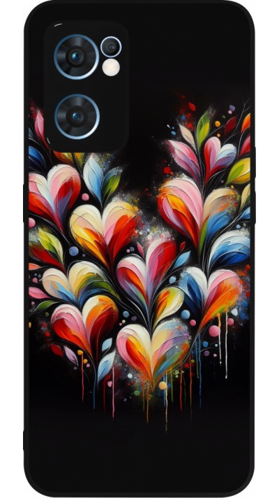 Coque OPPO Reno7 5G - Silicone rigide noir Valentine 2024 Coeur Noir Abstrait