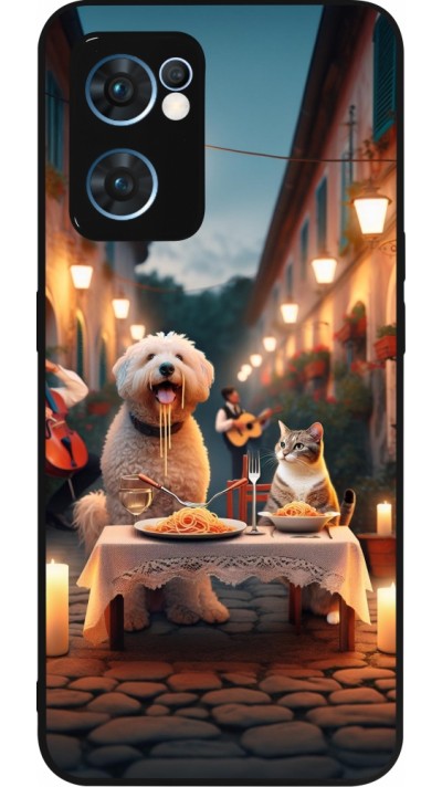 Coque OPPO Reno7 5G - Silicone rigide noir Valentine 2024 Dog & Cat Candlelight