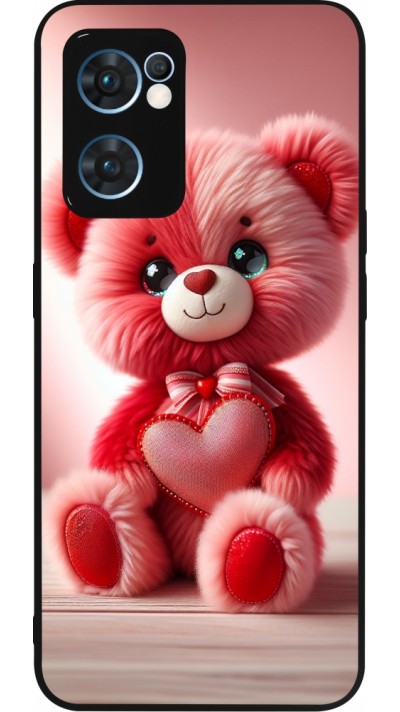 Coque OPPO Reno7 5G - Silicone rigide noir Valentine 2024 Ourson rose