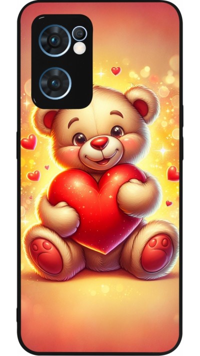 Coque OPPO Reno7 5G - Silicone rigide noir Valentine 2024 Teddy love