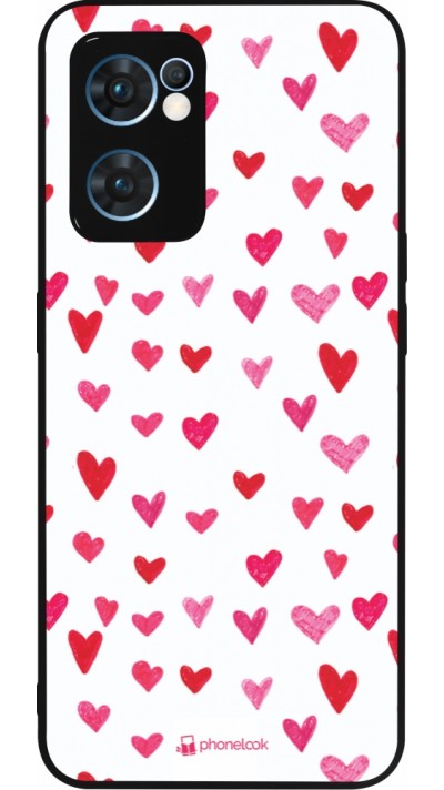 Coque OPPO Reno7 5G - Silicone rigide noir Valentine 2022 Many pink hearts