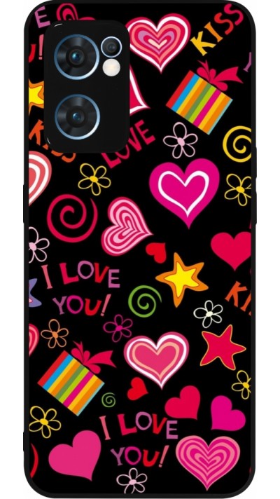 Coque OPPO Reno7 5G - Silicone rigide noir Valentine 2023 love symbols