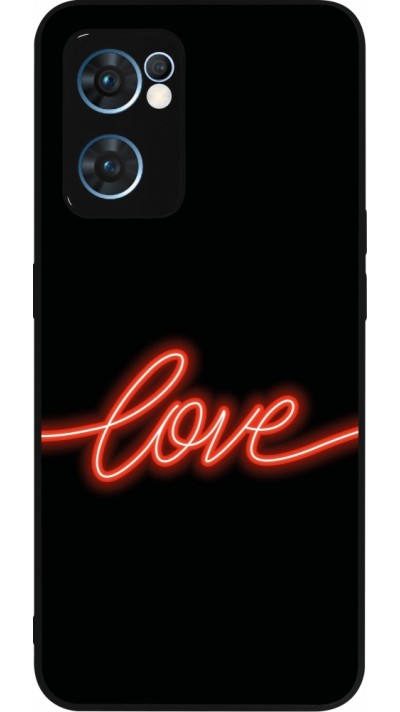 Coque OPPO Reno7 5G - Silicone rigide noir Valentine 2023 neon love