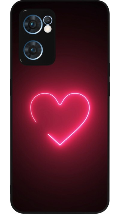 Coque OPPO Reno7 5G - Silicone rigide noir Valentine 2023 single neon heart