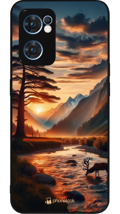 Coque OPPO Reno7 5G - Silicone rigide noir Valley Sunset Deer Tree