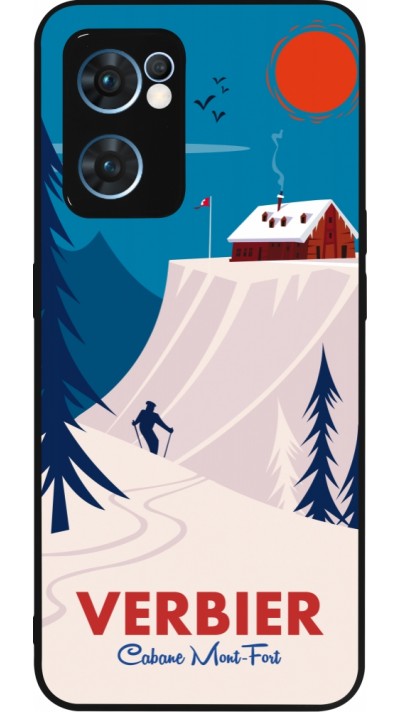 Coque OPPO Reno7 5G - Silicone rigide noir Verbier Cabane Mont-Fort