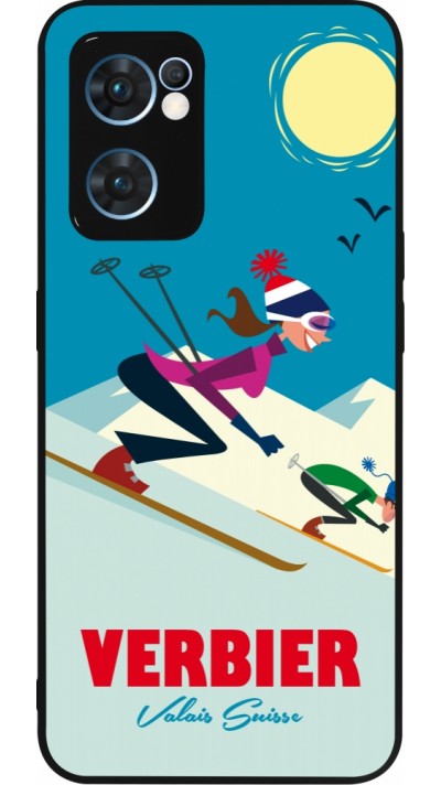 Coque OPPO Reno7 5G - Silicone rigide noir Verbier Ski Downhill