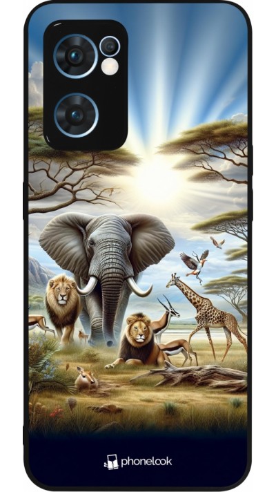 Coque OPPO Reno7 5G - Silicone rigide noir Vie sauvage africaine