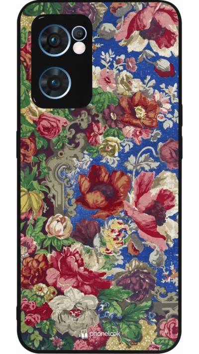 Coque OPPO Reno7 5G - Silicone rigide noir Vintage Art Flowers