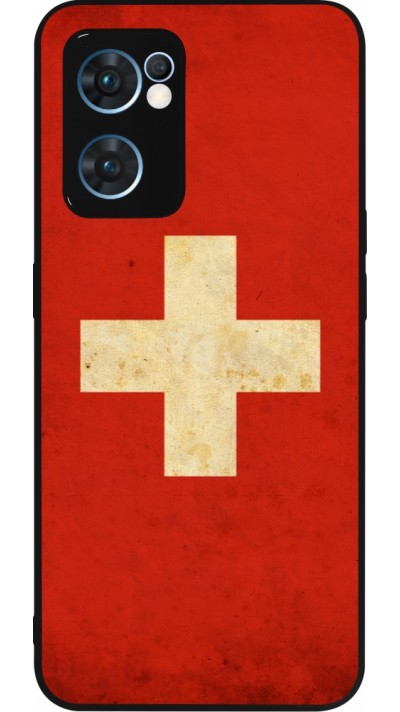 Coque OPPO Reno7 5G - Silicone rigide noir Vintage Flag SWISS