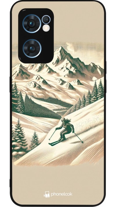 Coque OPPO Reno7 5G - Silicone rigide noir Vintage Ski Mountain