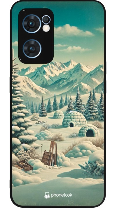 Coque OPPO Reno7 5G - Silicone rigide noir Vintage Snowy Mountain Igloo