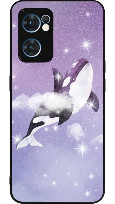 Coque OPPO Reno7 5G - Silicone rigide noir Whale in sparking stars