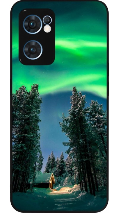 Coque OPPO Reno7 5G - Silicone rigide noir Winter 22 Northern Lights