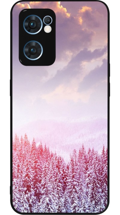 Coque OPPO Reno7 5G - Silicone rigide noir Winter 22 Pink Forest