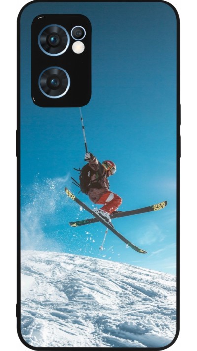 Coque OPPO Reno7 5G - Silicone rigide noir Winter 22 Ski Jump