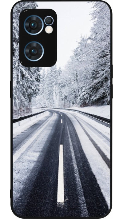 Coque OPPO Reno7 5G - Silicone rigide noir Winter 22 Snowy Road