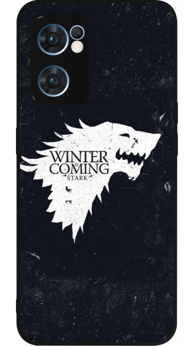 Coque OPPO Reno7 5G - Silicone rigide noir Winter is coming Stark