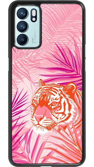 Coque OPPO Reno6 5G - Tigre palmiers roses