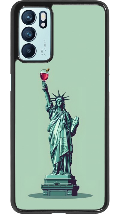 Coque OPPO Reno6 5G - Wine Statue de la liberté avec un verre de vin