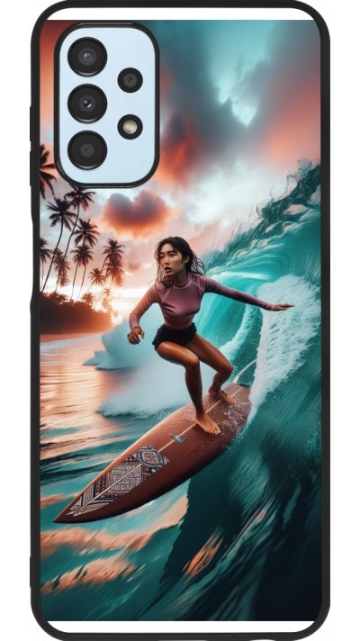 Coque Samsung Galaxy A13 5G - Silicone rigide noir Surfeuse Balinaise