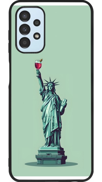 Coque Samsung Galaxy A13 5G - Silicone rigide noir Wine Statue de la liberté avec un verre de vin