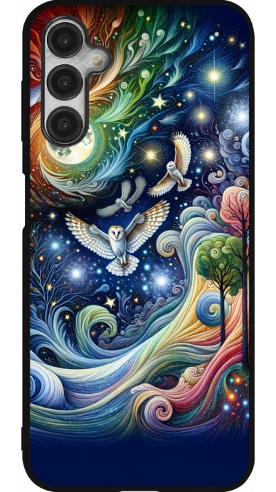 Coque Samsung Galaxy A14 5G - Silicone rigide noir hibou volant floral