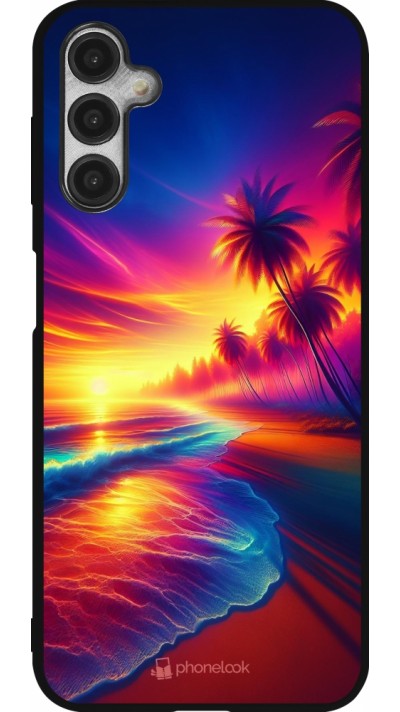 Coque Samsung Galaxy A14 5G - Silicone rigide noir Plage coucher soleil flashy