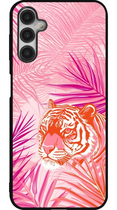 Samsung Galaxy A14 5G Case Hülle - Silikon schwarz Tiger Palmen rosa