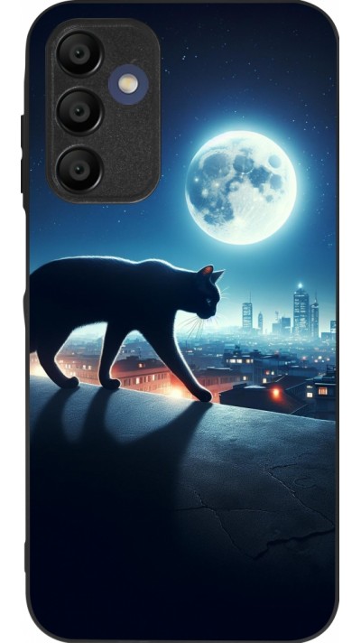 Samsung Galaxy A15 Case Hülle - Silikon schwarz Schwarze Katze unter dem Vollmond