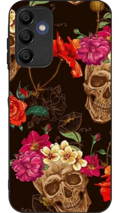 Samsung Galaxy A15 Case Hülle - Silikon schwarz Skulls and flowers