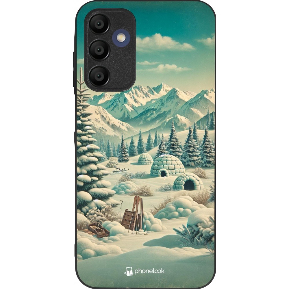 Samsung Galaxy A15 Case Hülle - Silikon schwarz Vintage Schneebedeckter Berg Iglu