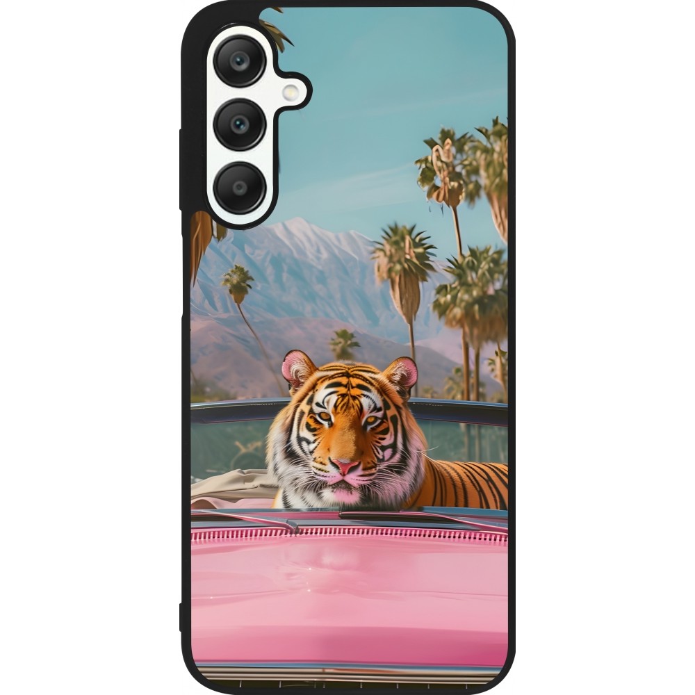 Coque Samsung Galaxy A25 - Silicone rigide noir Tigre voiture rose