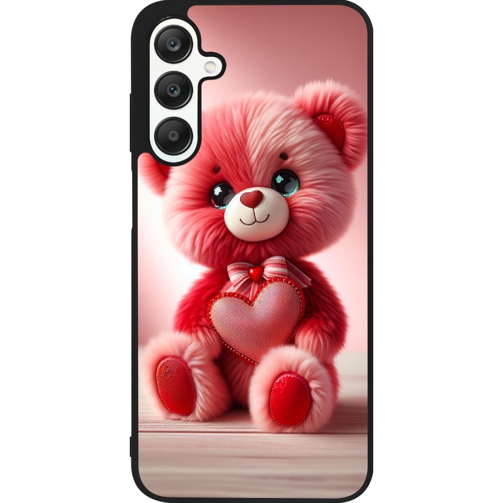 Coque Samsung Galaxy A25 - Silicone rigide noir Valentine 2024 Ourson rose