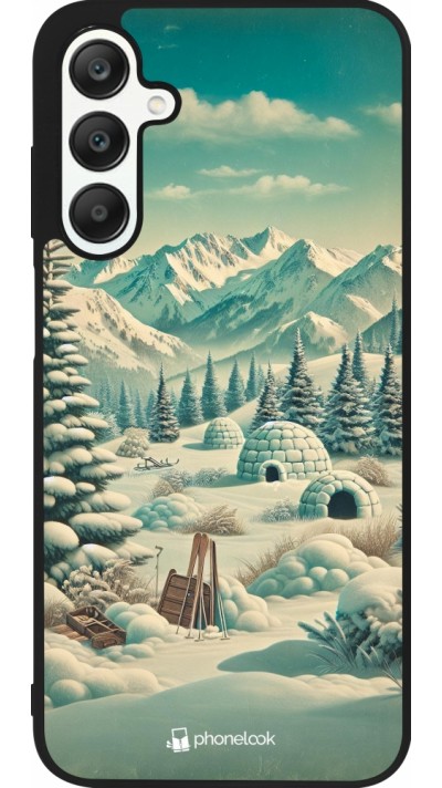 Samsung Galaxy A25 Case Hülle - Silikon schwarz Vintage Schneebedeckter Berg Iglu