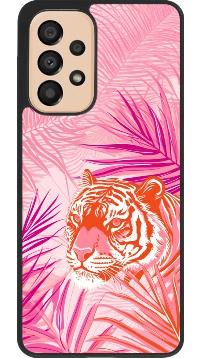 Samsung Galaxy A33 5G Case Hülle - Silikon schwarz Tiger Palmen rosa