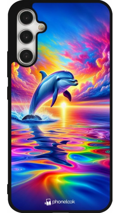 Samsung Galaxy A34 5G Case Hülle - Silikon schwarz Glücklicher Regenbogen-Delfin