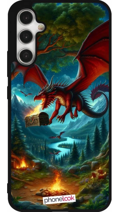 Samsung Galaxy A34 5G Case Hülle - Silikon schwarz Drache Fliegend Wald Schatz