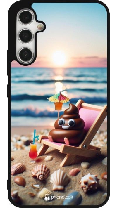 Samsung Galaxy A34 5G Case Hülle - Silikon schwarz Kackhaufen Emoji auf Liegestuhl