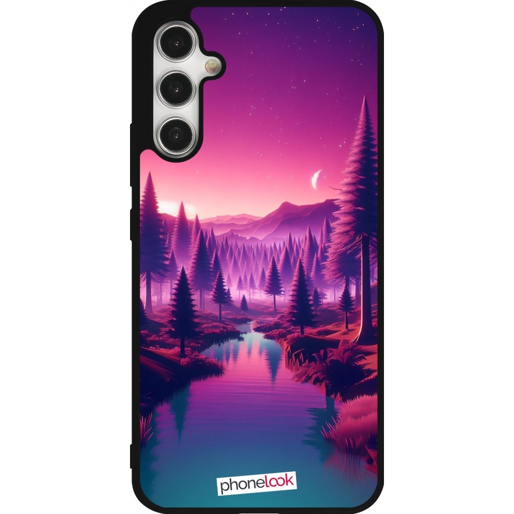 Samsung Galaxy A34 5G Case Hülle - Silikon schwarz Lila-rosa Landschaft