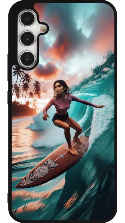 Coque Samsung Galaxy A34 5G - Silicone rigide noir Surfeuse Balinaise