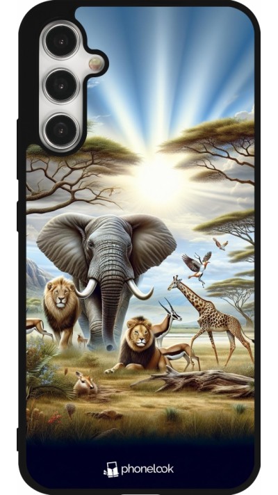 Coque Samsung Galaxy A34 5G - Silicone rigide noir Vie sauvage africaine