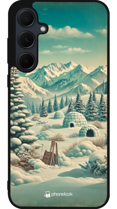 Coque Samsung Galaxy A35 5G - Silicone rigide noir Vintage Snowy Mountain Igloo