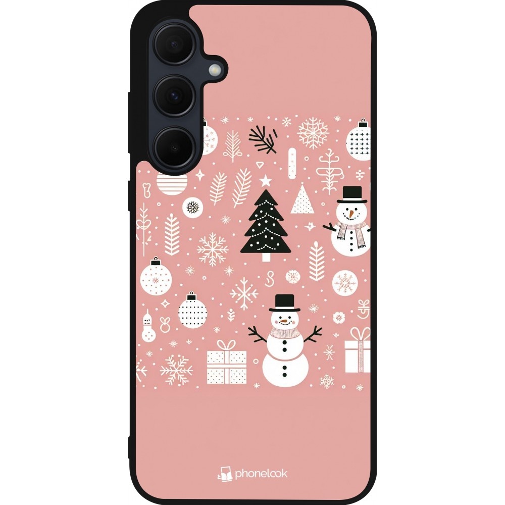 Coque Samsung Galaxy A35 5G - Silicone rigide noir Noël 2024 Rose Snowman Christmas