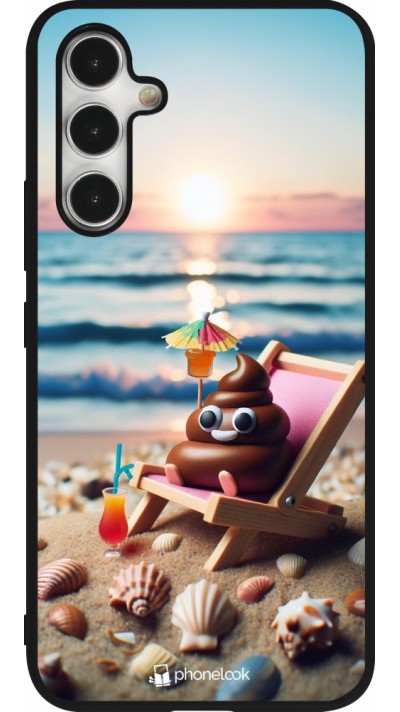Samsung Galaxy A54 Case Hülle - Silikon schwarz Kackhaufen Emoji auf Liegestuhl