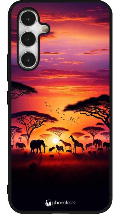 Samsung Galaxy A54 Case Hülle - Silikon schwarz Safari Sonnenuntergang Wildtiere